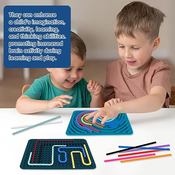 2PCS Sensory Activity Board, Silicone Fidget Toys for Anxiety, ADHD, Autism Stress Relief | Kids 3+ & Adults | Portable Travel Bag & 20 Strings, Dark Green & Blue