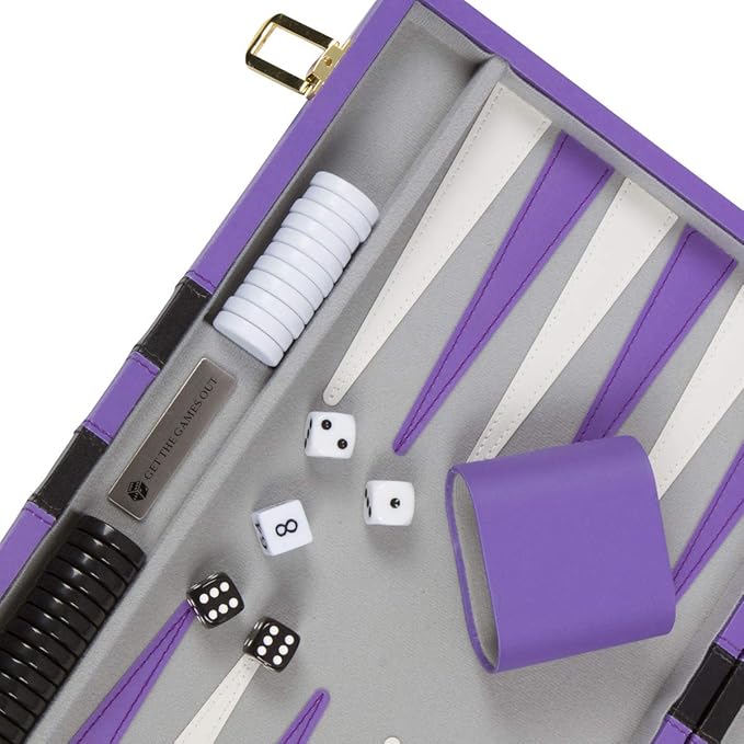 Get The Games Out Backgammon Set, Classic Board Game Case, 2 Players, Includes Strategy & Tip Guide, Perfect for Parties and Family Game Nights -Small, Purple