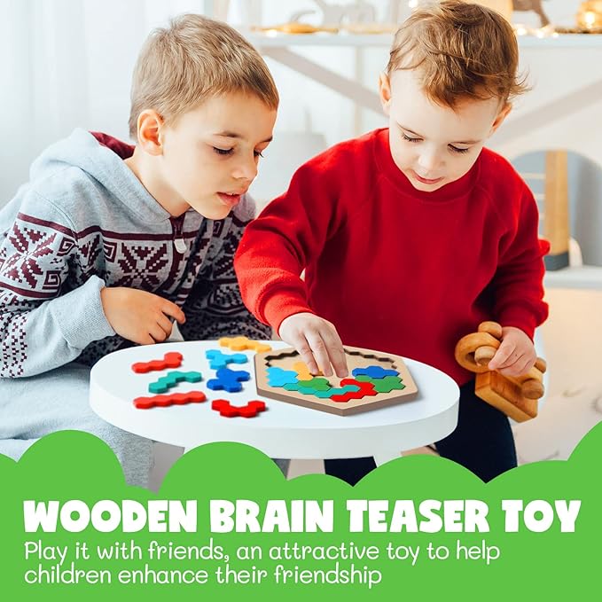 Yunsailing 3 Pack Hexagon Wooden Puzzle Wood Russian Blocks Tangram Puzzle Brain Teaser Puzzles Geometric Jigsaw Block Russian Blocks Logic IQ STEM Toy for All Ages Kid Adult (Fancy)