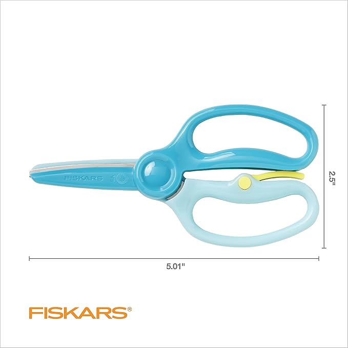 Fiskars Training Scissors for Preschoolers Ages 3+, Small Kids Safety Scissors with Training Lever, Easy to Use, Preschooler Art Supplies, Back To School, Turquoise