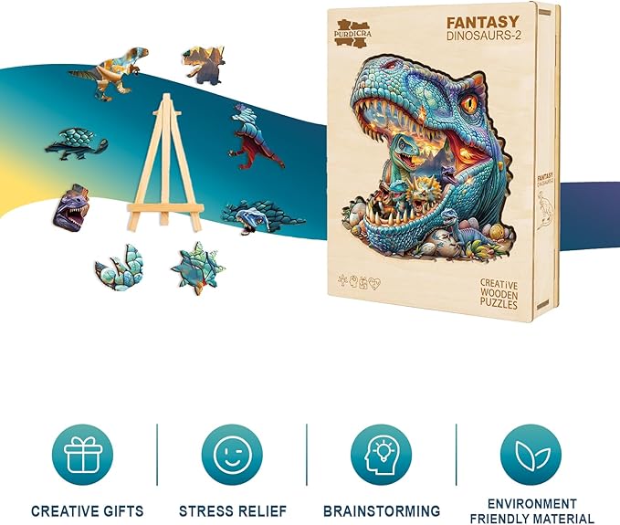 Wooden Jigsaw Puzzles, Fantasy Dinosaurs Wooden Puzzles for Adults with Unique Shape, Adult Jigsaw Puzzle, Birthday Gifts for Adults, 13.4"x12.9"-230pcs