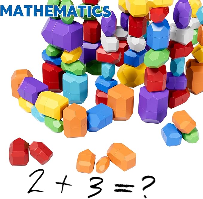 Lucky Doug 50 PCS Extra-Large Stacking Rocks Toys for Age 1-3 2-4, Safe Montessori Stacking Building Blocks Stones Toddlers Toy for 1 2 3 4 Year Old Boy Girl, Sensory Toys Gifts for Kids Age 1-2 2-4