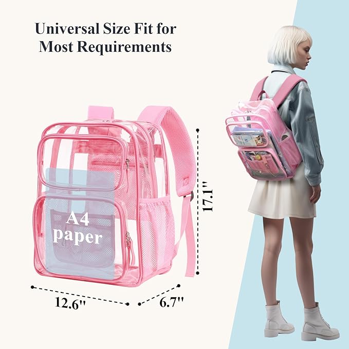 PACKISM Clear Backpack for School - 17 inch Large Heavy Duty Clear Bookbag, See Through PVC Backpacks (for age 12 above)