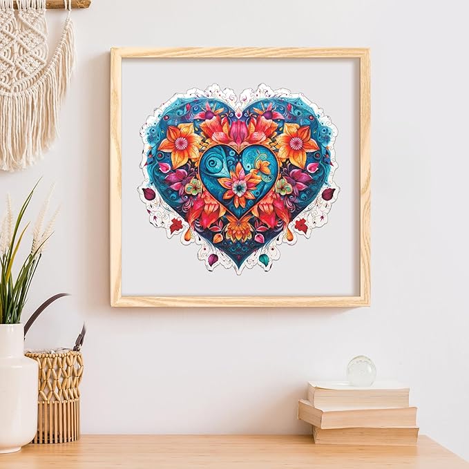 Ruikiyart Wooden Puzzles for Adults, 5MM 500 PiecesLily Heart Flower Wooden Jigsaw Puzzle, Unique Shapes Puzzles Great Gift for Adults and Kinds on Birthday, Christmas (16.7"x15.8")