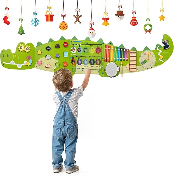 Weihnacht Crocodile Wall Busy Board Panels,11-in-1 Montessori Sensory Toys, Toddler Learning Activity Center,Montessori Philosophy Sensory, Educational Toys, Conducive to All-Round Development