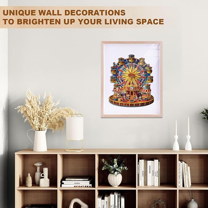 Jigfoxy Wooden Puzzles for Adults, Circus Ferris Wheel Wood Puzzles Adult, Unique Animal Shape Wooden Jigsaw Puzzles for Adults, Birthday Gifts for Puzzle Lovers, Family, Friend (M-11.4 * 9.7in-175pc)