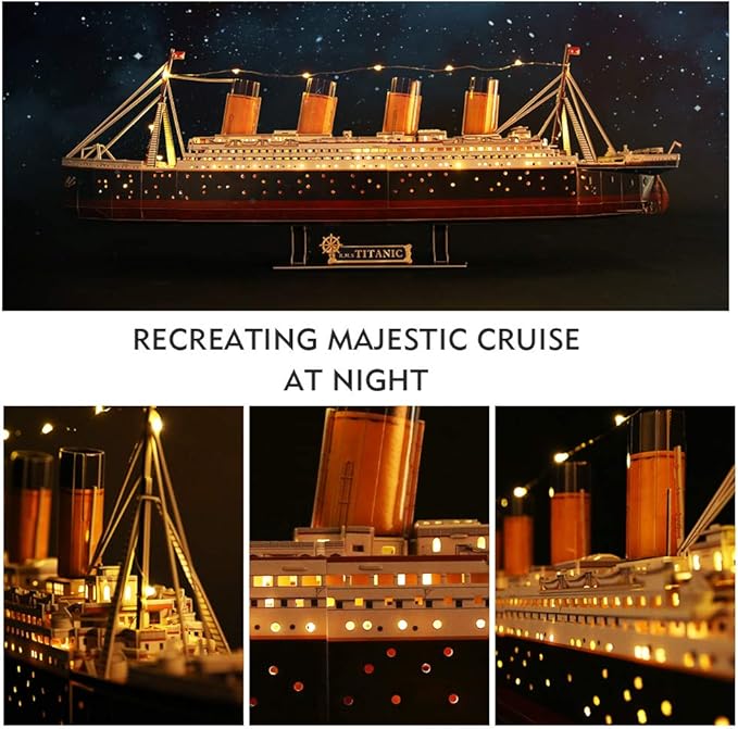 CubicFun Titanic 3D LED Puzzles for Adults 88 CM 266 Pieces,Titanic Toys for Teens, Home Decor Birthday Gifts Adults Teacher Gift Dad's Gift
