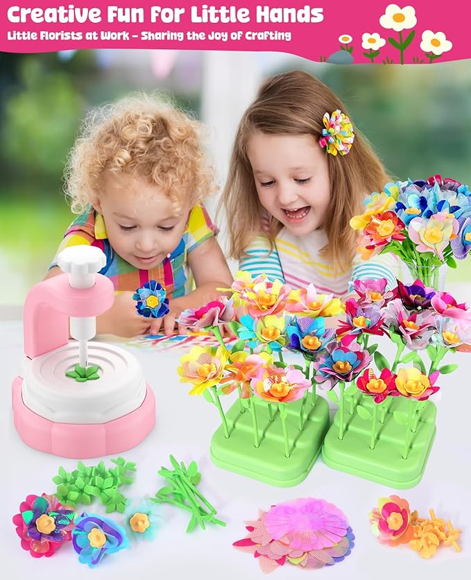 WKYCOE Fabric Flower Bouquets Craft Kit, DIY Arts and Crafts for Kids 4 5 6 7 8 9 Year Toddler Girl - Flowers Market Toy Educational Activity and Birthday Gift Toys Gifts Ideas for Boys Girls