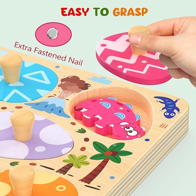 Wooden Puzzles for Toddlers, 8 Pcs Dinosaur Matching Egg Puzzle, Montessori Toys for Boy Girl Easter Birthday Gifts, Preschool Learning Activities & Educational Toys for Boys, Girls