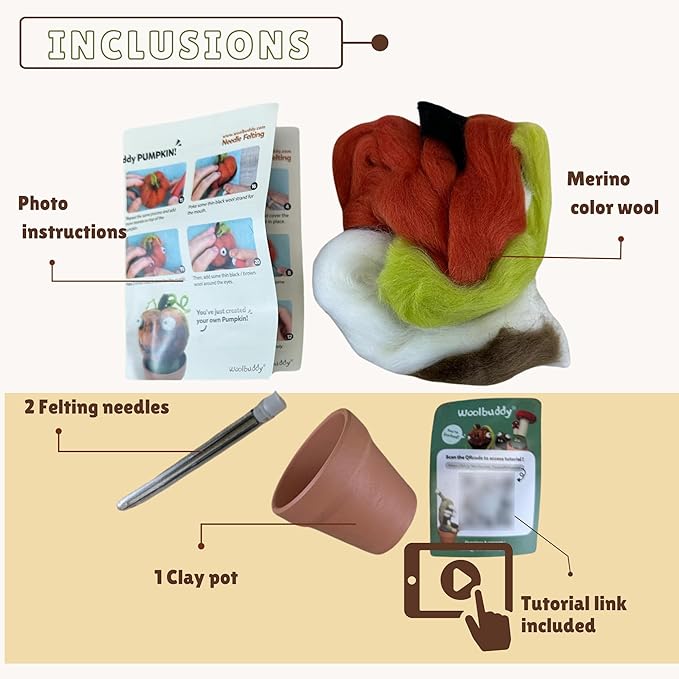 Woolbuddy Needle Felting Kit, Pumpkin Monster Craft for Beginner Adults, Includes Supplies and Instructions, Creative Design for Unique DIY Projects