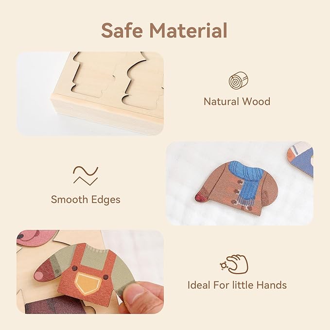 Wooden Dress-Up Puzzles for Toddlers Ages 3-5 Fox Family Mix-and-Match Game with Storage Box Educational Gift for Boys Girls