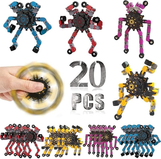 20 Pcs Fidget Spinners Toys for Kids & Adults, Deformable Robot Transformable Fingertip Spinner, Stress Relief Party Favor for Classroom Prizes, Christmas, Valentine’s Day Gift, Goodie Bag Fillers