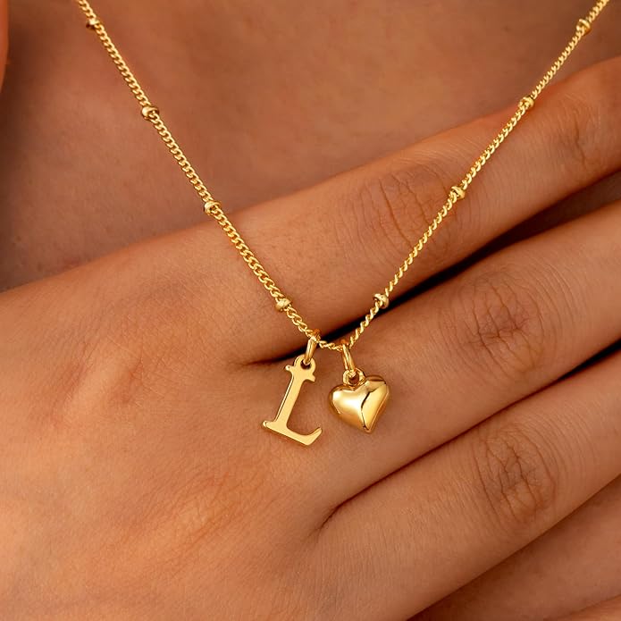 M MOOHAM Heart Initial Necklace for Women Girls - 14K Gold Plated Letter A-Z Pendant Necklace Dainty Heart Necklaces Tiny Initial Necklaces Birthday Gifts for Women Jewelry