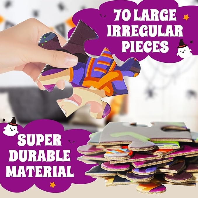 70PCS Halloween Floor Puzzles for Kids, Jumbo Floor Puzzle for Kid Age 3-5 Toddler Floor Puzzle Educational Learing for Kids