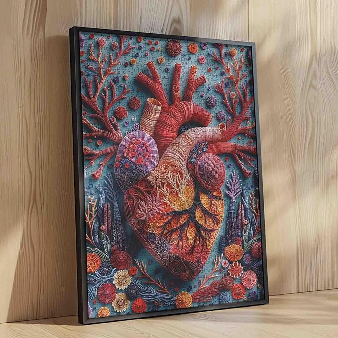 Heart Anatomy 1000 Piece Jigsaw Puzzles for Adult Anatomical Human Heart with Coral Reef Painting Jigsaw Puzzle Body Oragn 1000 Pieces Puzzles Game Wall Decor DIY Craft Puzzle Art Gift(Colorful)