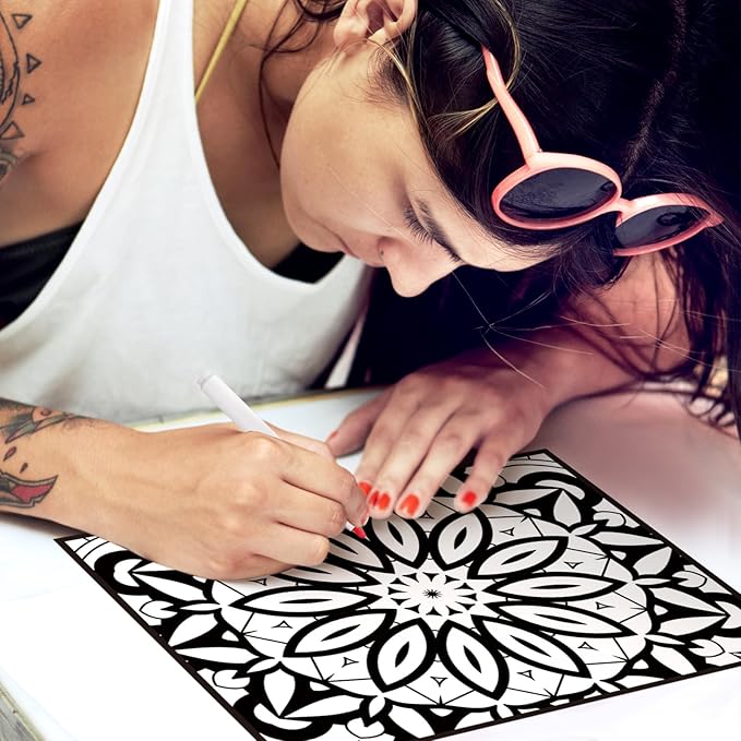 Zhanmai Pack of 48 Mandala Velvet Coloring Posters and Watercolor Pens Flower Fuzzy Velvet Coloring Posters for Adults Teenagers Large Poster for Classroom Festive Holiday Crafts Activity