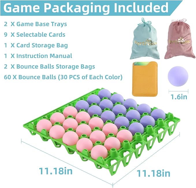 Bounce Ball Fun Party Game - 4 in a Row Games with 60 Balls & Cards - Indoor Outdoor Carnival Party Toys for Kids, Adults, Teens, Families, Game Night. 2-12 Players