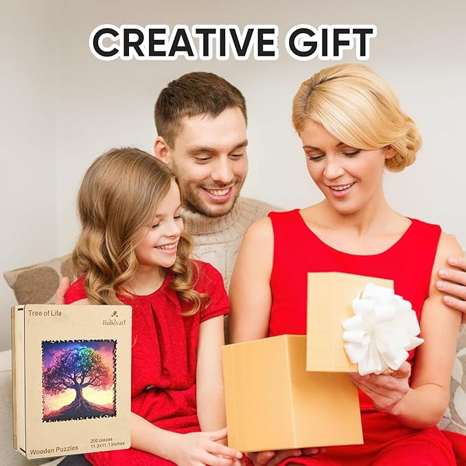 Ruikiyart Wooden Puzzles for Adults, 5MM 200 Pieces Color-Tree of Life Wooden Jigsaw Puzzles, Plant Unique Shaped Puzzle Gifts for Adults and Kids on Thanksgiving, Family Puzzle Games(11.3"*11.1")