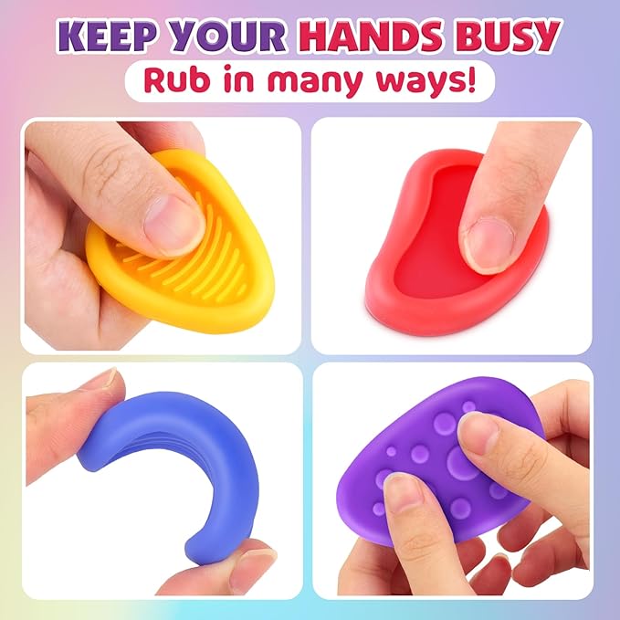 Fidget Toys Sensory Stone for Kids: 12 Pack Texture Worry Stone - Soothing Sensory Tools for Autism Children Calming - Quiet Fidgets for Student Classroom Must Have Prizes