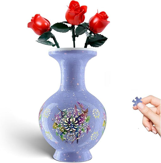 LED Flower Puzzle Vase for Adults, 200-Piece 3D Puzzle Vases for Home and Office Decor, Unique Flower Vase for Living Room & Bedroom, Creative Crafts for Adults (Yz006)