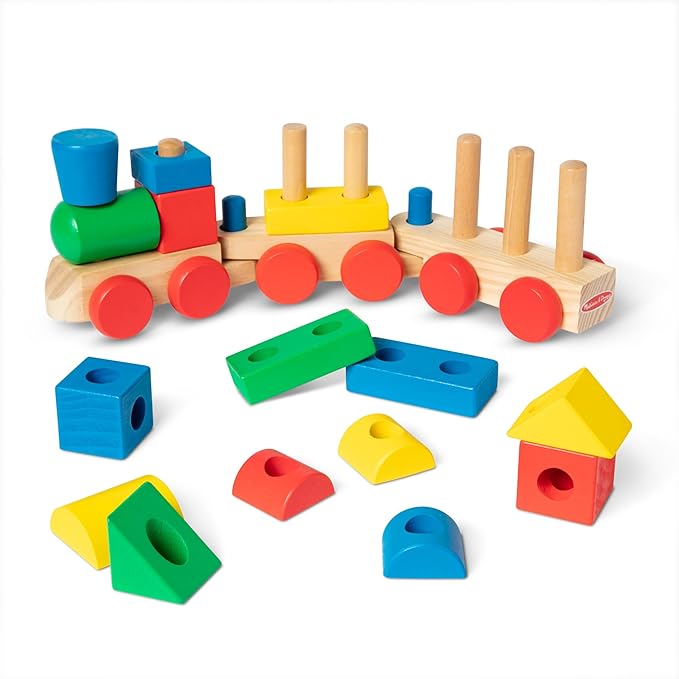 Melissa & Doug Stacking Train - Classic Wooden Toddler Toy (18 pcs)