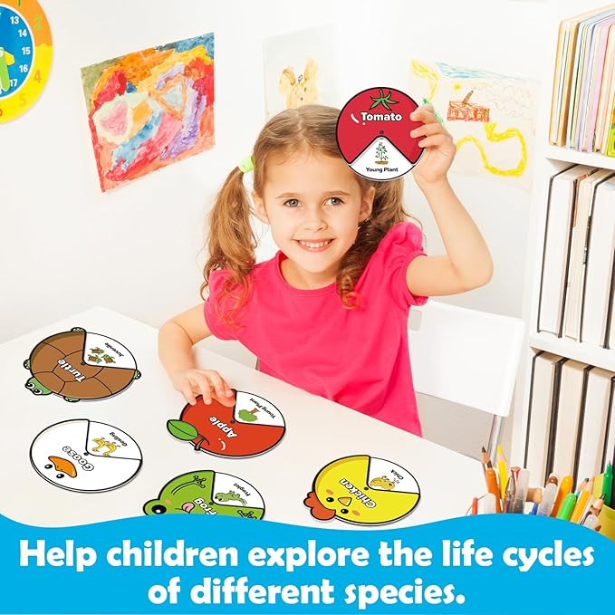 Life Cycle Toys for Kids,Animal Plant Insect Bug Ladybug Butterfly Tadpole to Frog Kit,Montessori Learning & Education Toys,Preschool Science Learning Activities for Toddlers,Board Card Games