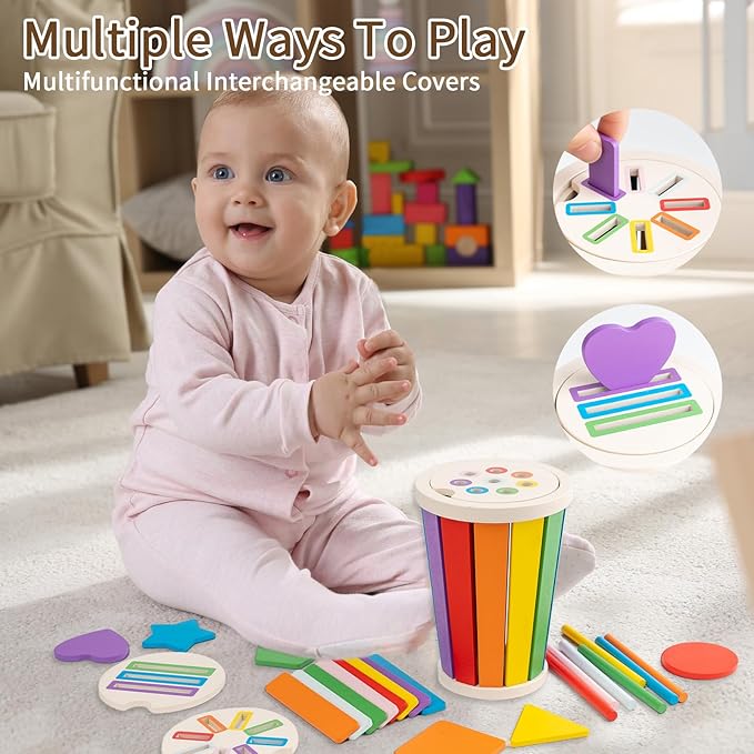 Montessori Toys for 1-3 Year Old, Wooden Color Sorting Learning Toys for Toddlers, Fine Motor Skills Toys for 2-3, Sensory Development Educational Matching Games, 18 Month Old Toy Baby Boys Girls