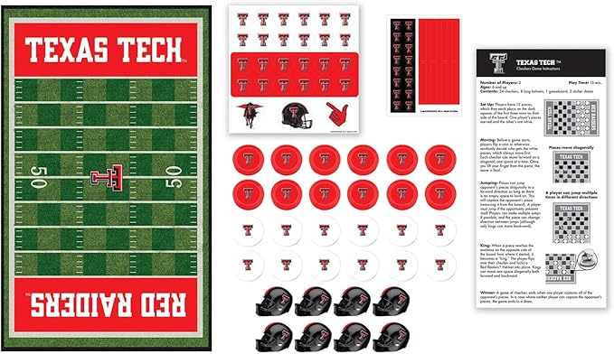 Masterpieces Family Game - NCAA Texas Tech Red Raiders Checkers - Officially Licensed Board Game for Kids & Adults