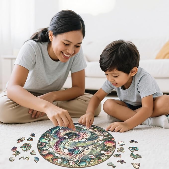Wooden Puzzles for Adults - Mandala Dragon Wood Puzzles Adult - Unique Animal Shape Wooden Jigsaw Puzzles for Adults - Birthday Gifts for Puzzle Lovers, Family (11.4 * 11.4in)