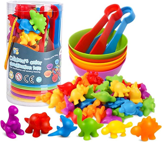 TSYAN Counting Toys Matching Game for Kids with Sorting Bowls Sensory Toys Color Classification Game Set Early Learning Toddler Preschool Montessori Educational Toys for 3 4 5 Years Old-Dinosaurs