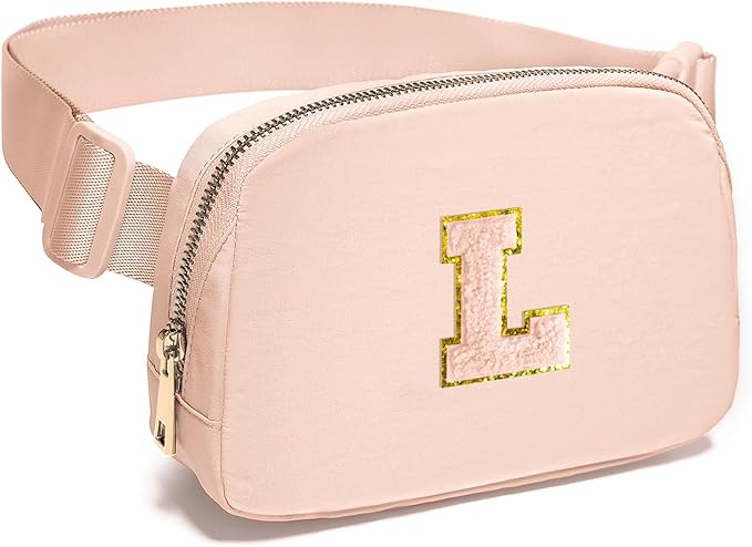 Gitus Gifts for 8 9 10 11 12 Year Old Girls Belt Bag Fanny Pack Crossbody Bags with Initial Letter Patch Cute Stuff Birthday Gifts for Teen Girls Women Personalized Trend Stuff (Coral Pink-L)