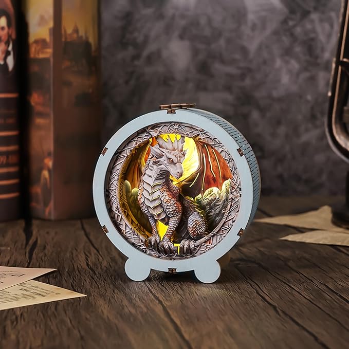 3D Puzzle Nightlight-LED Woodden 3D Puzzle Gifts-Silver Dragon 3D Wood Puzzles Storybook Night Light Home Décor for Adults,Unique Gifts for Mom,Dad,Sister,Wife