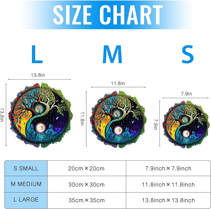 Wooden Puzzles for Adults - 100 Pieces Yinyang Tree of Life Wooden Puzzle - Unique Animal Shape Wood Cut Puzzles - Eco-Friendly Home Office Decor (S-7.9 * 7.9in)