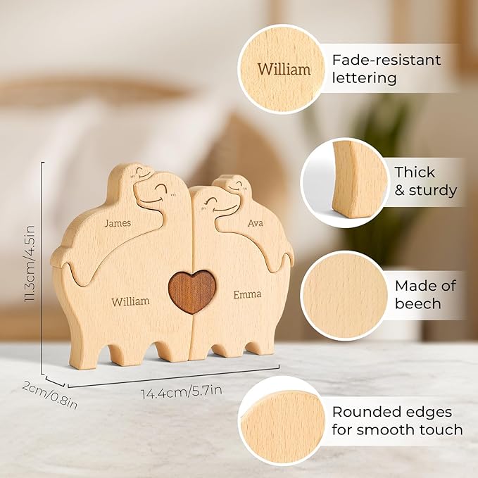 Wooden Dinosaur Family Puzzle, Personalized Puzzles with 2-5 Names, Fathers Day Birthday Wedding Gifts for Mom Dad Women Men, Home Decor Housewarming Gifts for Parents Couple