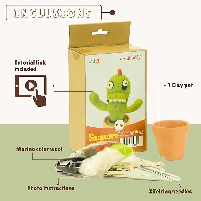 Woolbuddy Needle Felting Kit, Saguaro Monster Felting Kit for Beginner Adults, Felting Supplies and Instructions Included, Unique Design by True Artisan