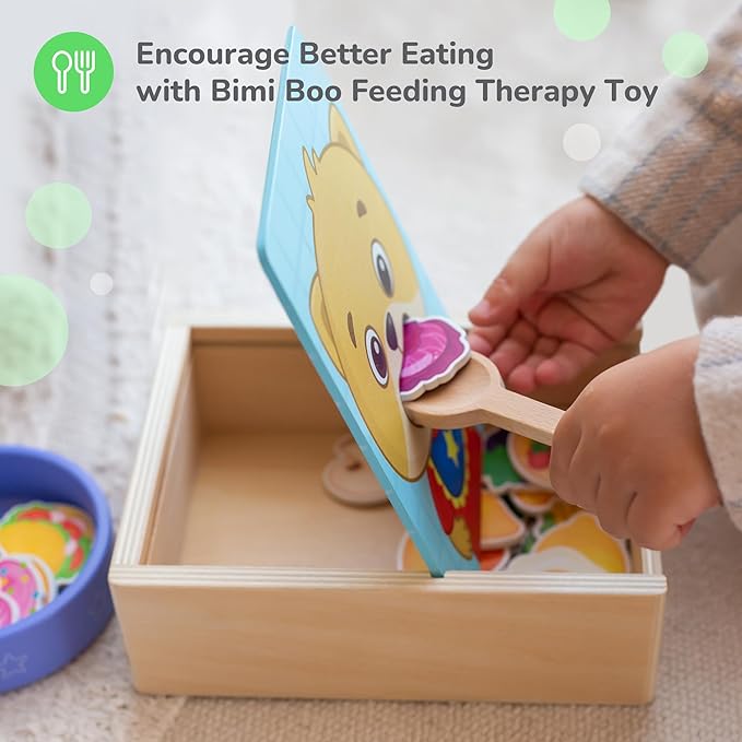 Bimi Boo Wooden Feeding Toy - Montessori Scooping Toy for Toddlers 1-4+ - Fine Motor Skills Pretend Play Food Set for Kids (27 Various Foods, a Spoon, Bowl)