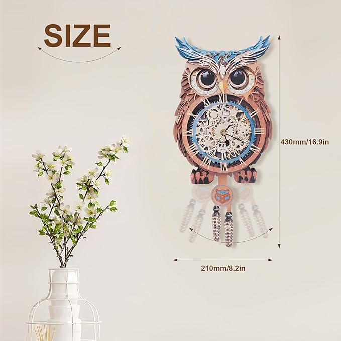 Kosmickiss 3D Wooden Puzzles for Adults, Owl Wooden Clock, DIY Model Building Kits for Adults, Owl Gifts for Women, Creative Decor for Home