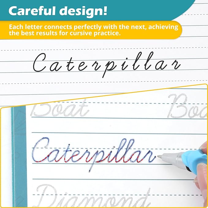 Grooved Cursive Handwriting Workbook for Kids-Reusable Magic Practice Book with Disappearing Ink, Cursive calligraphy Kit, Cursive Copybook for Kids Ages 5-12, Handwriting Without Tears Teens