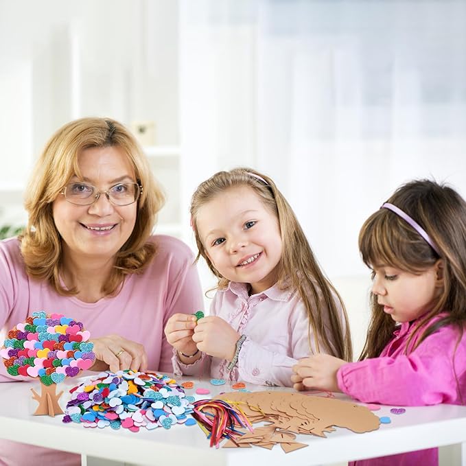 Fennoral 12 Pack Mother's Day Craft Kits for Kids - Heart Tree Foam Stickers DIY Arts and Crafts for Girls & Boys - Valentine Gifts, Decorations