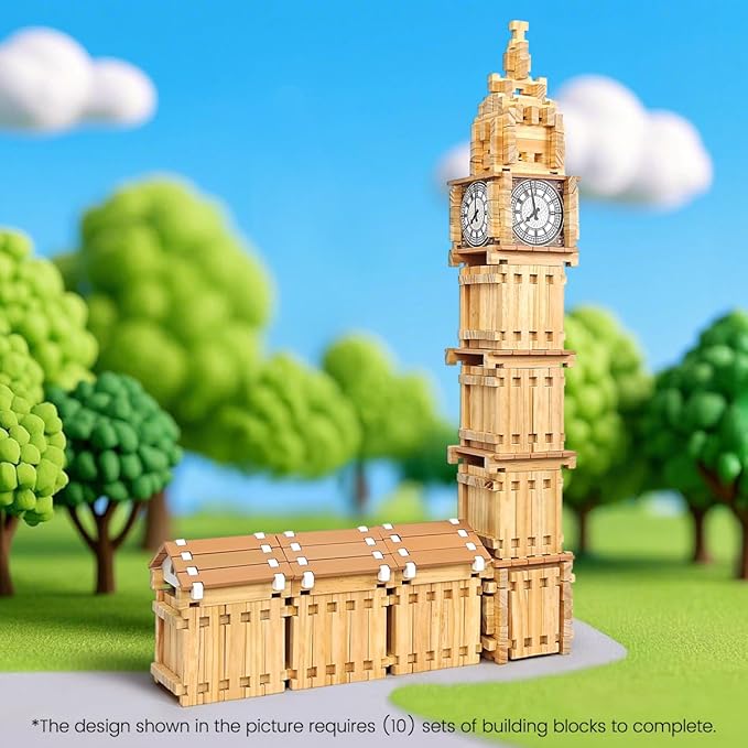 Jovi-mindly＆Notchies 96 PCS Wooden Blocks Wooden Toys with Storage Bag, Preschool Learning Toys Wood Blocks Building for Kids Ages 4-8 Creative Construction Game,FSC Certified,Halloween Gifts