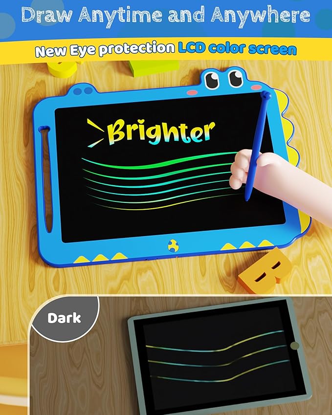 TEKFUN LCD Writing Tablet for Kids, 12 Inch Doodle Board for Toddlers, Colorful Drawing Tablet, Reusable Electronic Pads Educational and Learning Toys Gifts for 3-13 Year Old Boy and Girl (Blue)