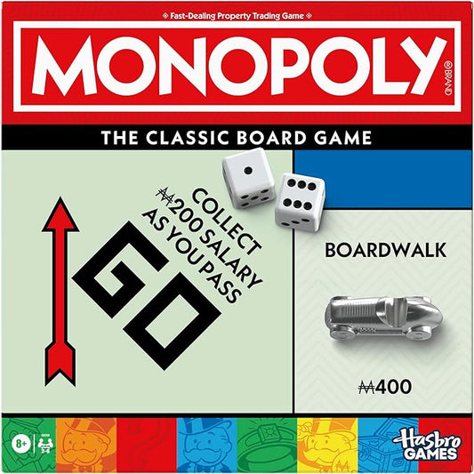 Monopoly Board Game | Classic Game with Storage Tray and Larger Tokens | Ages 8+ | 2 to 6 Players | Family Games for Kids and Adults | Kids Gifts