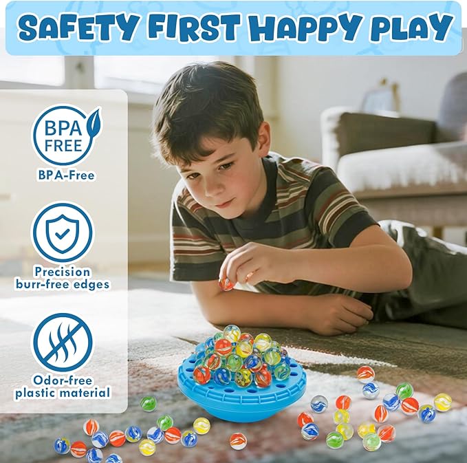 Marble Balance Game, Wobble Marble Stacking Game for Kids 6+, Family Games for Kids and Adults with Built-in Storage, Marbles Board Game for 1-4 Players, Fun Birthday Party Games Toys
