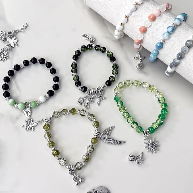 8mm Crackle Glass Beads for Bracelets, 600PCS Round Crystal Jewelry Making Kit for Adults & Beginners, DIY Gifts Crafts