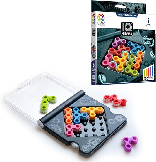 SmartGames IQ Gears Travel-Friendly Dynamic Logic Game Featuring 120 Challenges for Ages 7 - Adult