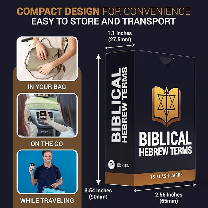 Briston Hebrew Biblical Terms Flash Cards - 75 Cards for Learning Hebrew & English Biblical Language - Ideal for Bible Study, Schools, Homeschooling, Religious Education & Deep Knowledge