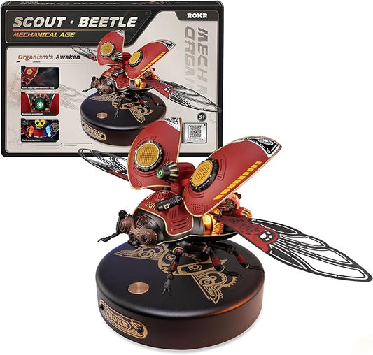 ROKR 3D Metal Model Kits for Adults Scout Beetle - 147PCS 3D Metal Puzzle Electric Mechanical Plastic Building Kit Hobby Kit Gift for Adults