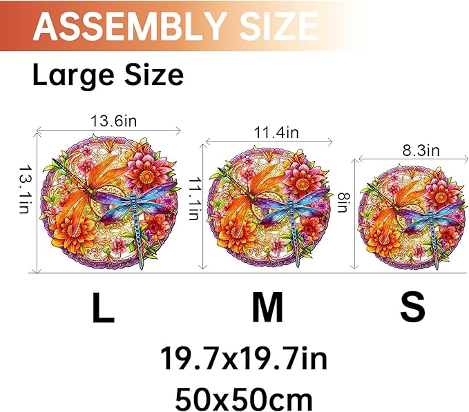 Jigfoxy Wooden Puzzles for Adults, Dragonflies Wood Puzzles Adult, Unique Animal Shape Wooden Jigsaw Puzzles for Adults, Birthday Gifts for Puzzle Lovers, Family, Friend (M-11.4 * 11in-190 pcs)