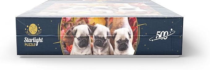 MyPuzzle Pug Puppies - Premium 500 Piece Jigsaw Puzzle - Made in USA