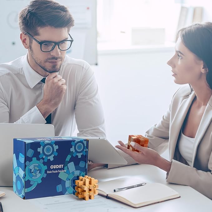 7 Pieces Cool Mind Puzzles Unlock Interlock Brain Teaser Games for Adults and Kids Wooden and Metal Puzzles IQ Logic Fun Puzzle Box